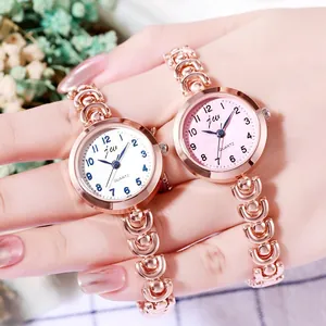 Coffret montre femme à quartz en or rose avec grands chiffres et bracelet à maillons chic