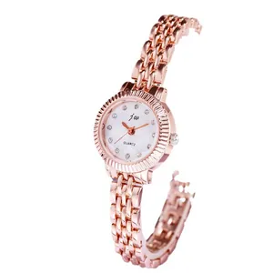 Elegante Damen-Quarzuhr in Roségold mit Strass-Indizes und glänzendem Gliederarmband