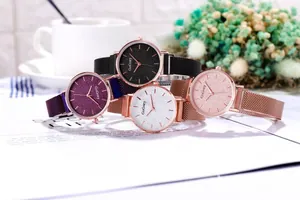 Relojes de cuarzo para mujer con esfera brillante y correa de malla en cuatro colores