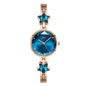 Fashion women's watch with blue star-decorated dial and rose gold chain strap