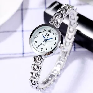 Montre à quartz argentée pour femme avec grands chiffres et bracelet chaîne élégant