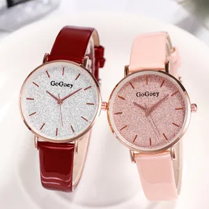 GoGoey Fashion Women's Quartz Watch Starry Sky Glitter Dial PU Leather Strap Minimalist Elegant Ladies Wristwatch Gift
