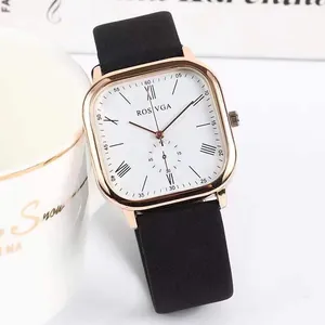Modern Minimalist Square Quartz Watch For Women Men Fashion PU Leather Strap Retro Roman Numerals Analog Wristwatch