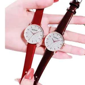 Red and brown starry sky dial quartz watches with rose gold cases for elegant women