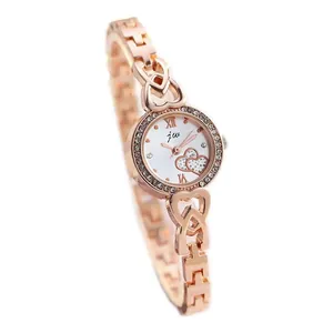 Elegante roségoldene Damenuhr mit Strass-Lünette und ausgehöhltem Herzarmband-Design