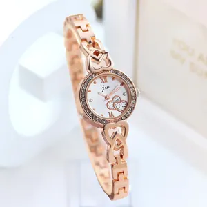 Damen Mode Strass Herzförmiges Legierung Armband Quarzuhr Elegant Römische Ziffern Zifferblatt Armbanduhr Schmuck Geschenk