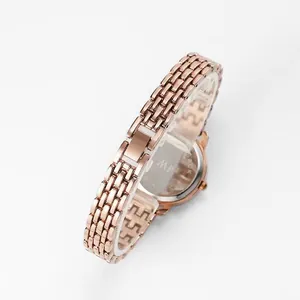Damen-Quarzuhr aus roségoldenem Edelstahl mit poliertem Gliederarmband in Metalloptik