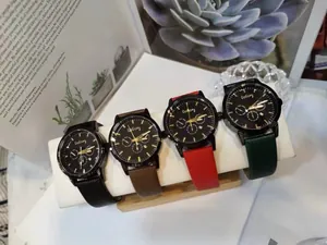 Fashionable unisex watches with multi-functional black dials in four elegant strap colors