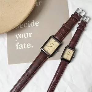Vintage Rectangle Quartz Watch Minimalist Dial Roman Numerals PU Leather Strap Fashion Business Casual Timepiece For Men Women