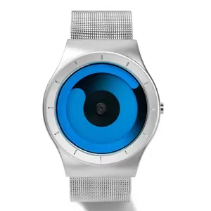 Μινιμαλιστικό ρολόι quartz με ασημί λουράκι mesh και μπλε ντεγκραντέ στροβιλισμού