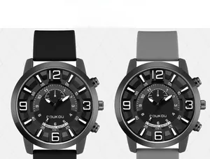 Detail view of DOUKOU 3298-3 men's sports watches with black and grey silicone straps