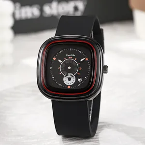 Mode Vierkant Groot Wijzerplaat Quartz Horloge Industrieel Stijl Siliconen Band Sportief Casual Polshorloge Voor Heren Vrouwen Sieraden