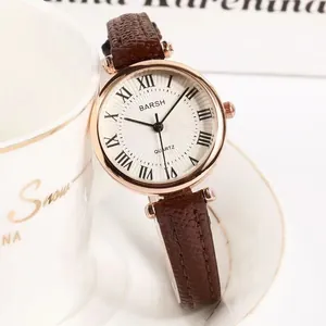 Vintage Women Quartz Watch With Roman Numerals Sunburst Dial Rose Gold Alloy Case Faux Leather Strap Elegant Wristwatch
