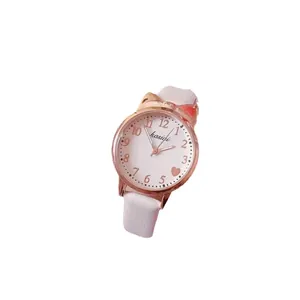 Kasidi women quartz watch with white leather strap and cat-ear bow design