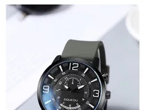 Close-up of the black dial and grey silicone strap of the DOUKOU sports leisure watch