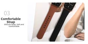 Détails des bracelets en silicone souple marron et noir pour montres connectées carrées