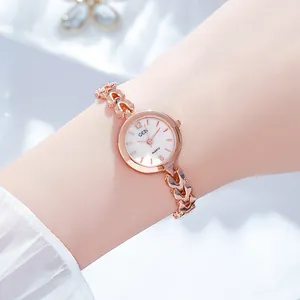 Montre à quartz GEDI élégante pour femme avec bracelet à maillons en forme de cœur rose