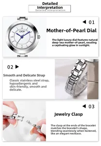 Détail de la montre GEDI avec cadran en nacre véritable et bracelet en acier pur