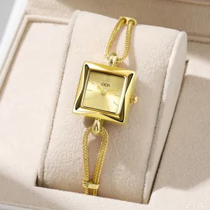 Dames Elegant Vierkante Wijzerplaat Quartzhorloge Gevlochten Legering Armband Sieraden Stijl Polshorloge Voor Mode Dagelijks Gebruik