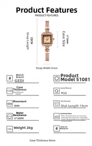 Spécifications de la montre vintage carrée pour femme avec bracelet serpent en cuivre