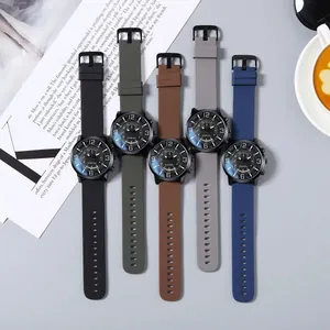 Unisex quartz sports watches with silicone straps in five colors and large black dials