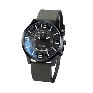 Fashionable sports watch with large dial and gray silicone strap for men and women