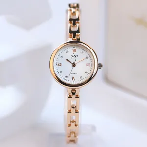 Montre à Quartz de Mode pour Femmes Cadran Rond Minimaliste avec Strass Chiffres Romains Élégant Bracelet en Alliage Bijoux