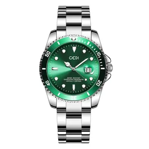 Montre d'affaires de luxe avec cadran vert et bracelet en acier inoxydable argenté