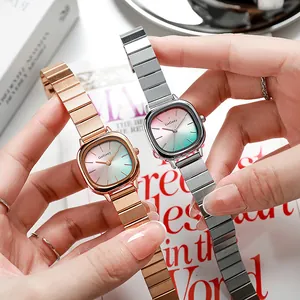 Fashionable women's square quartz watches with gradient dials in rose gold and silver