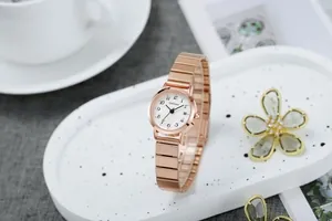 Vue détaillée de la montre GoGoey en or rose avec affichage de la date sur plateau terrazzo
