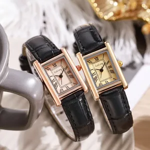Women Vintage Rectangle Quartz Watch PU Leather Crocodile Pattern Strap Roman Numerals Elegant Fashion Business Wristwatch