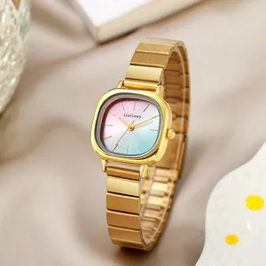 Fashion Women Quartz Watch With Square Gradient Dial Alloy Band Elegant Minimalist Wristwatch For Lady Casual Daily Jewelry Gift