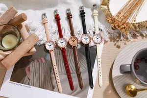 Detailed collection of five slim strap quartz watches in varied elegant colors