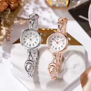 Orologio al quarzo da donna con cinturino floreale di strass in argento e oro rosa