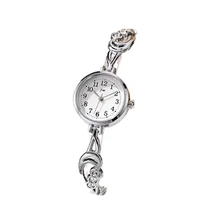 Orologio al quarzo da donna in argento con quadrante bianco e cinturino con strass