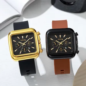 Fashion Men Women Square Dial Quartz Watch With Soft Silicone Strap Large Analog Sport Wristwatch Calendar Function