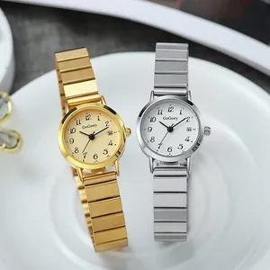 Montres à quartz élégantes pour femmes en or et argent avec bracelet métal et dateur