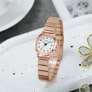Montre à quartz en acier inoxydable or rose pour femme avec cadran blanc et date