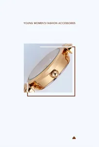 Close-up of golden women's quartz watch showing crystal hour markers and side profile
