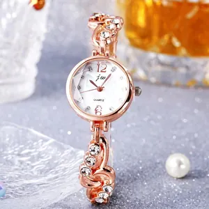 Women Luxury Quartz Watch Alloy Rhinestone Hollow Chain Bracelet Wristwatch Mother Of Artificial Pearl Dial Elegant Fashion Jewelry
