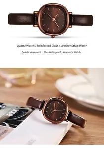Close-up of a vintage brown leather women's quartz watch with waterproof square case