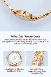 Detailed view of GEDI watch stainless steel back and stylish gold alloy buckle closure