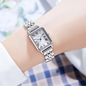 GEDI Elegant Rechthoekig Dames Quartz Horloge Roestvrij Staal Metalen Band Romeinse Cijfers Waterdicht Mode Horloge