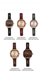 Detailed display of five colors of Gedi leather strap watches with rose gold cases