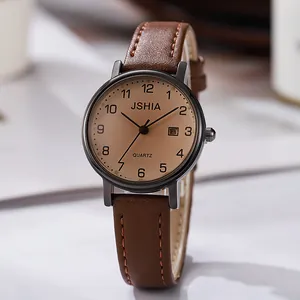 Montre à Quartz de Mode pour Femmes Grand Cadran Numérique Fonction Calendrier Bracelet en Cuir PU Montre-Bracelet Analogique Élève