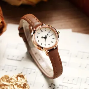 Women Quartz Watch Vintage Fashion Small Dial Rose Gold Alloy Case Faux Leather Strap Casual Ladies Wristwatch