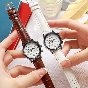 Elegant ladies quartz watches with leather straps and decorative three-eye dials