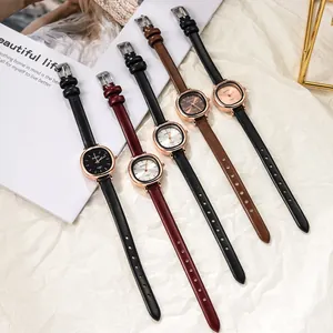 Relojes de cuarzo vintage para mujer con correas finas de cuero en varios colores