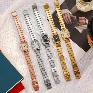 Elegant square women's quartz watch with stainless steel strap and roman numerals