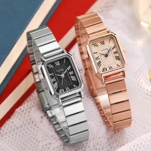 Women Retro Square Quartz Watch Elegant Roman Numerals Dial Alloy Case Steel Band Fashion Wristwatch Daily Dress Accessory